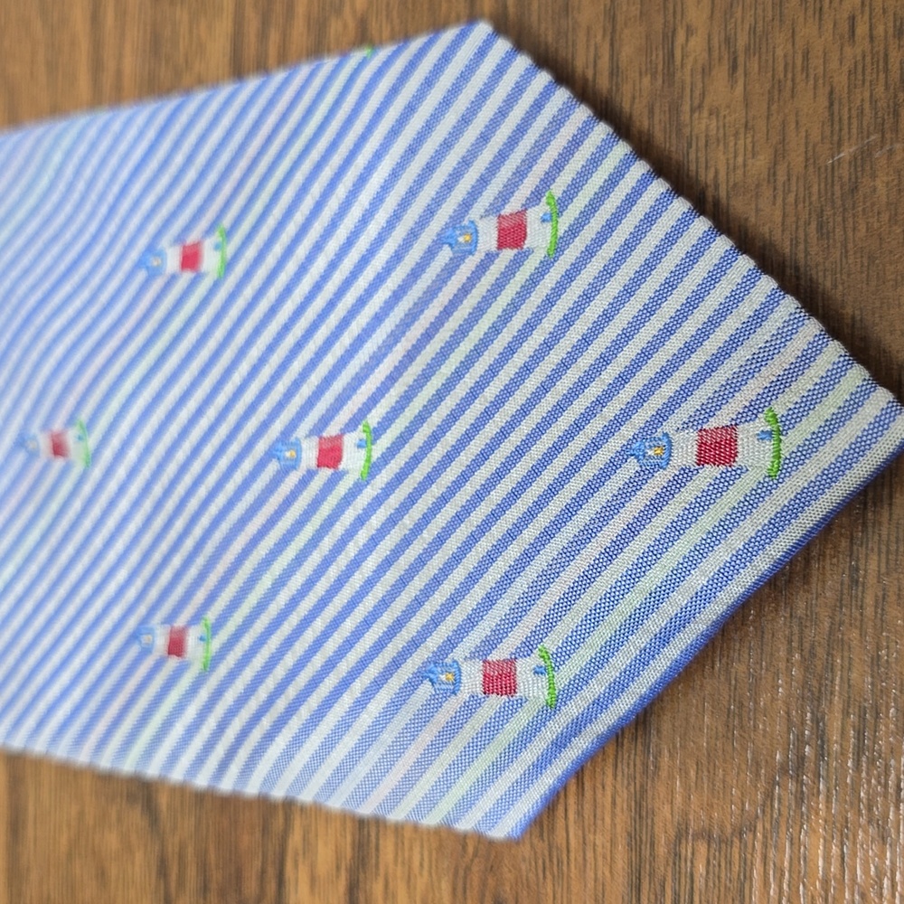 100% SILK LIGHTHOUSE STRIPED TIE BY ROOSTER